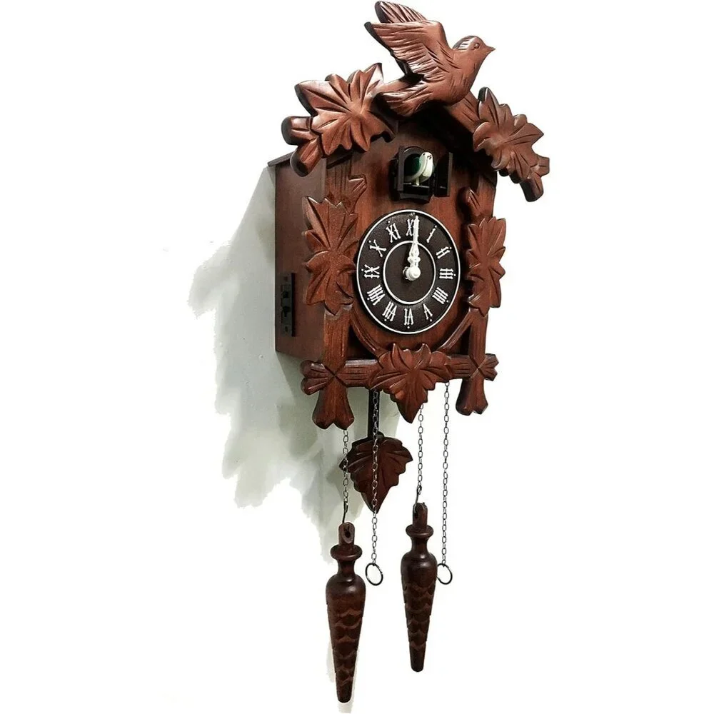 Cuckoo Clock Vintage Large Wooden Wall Clock Handcrafted 13x9.5 Inch Brown